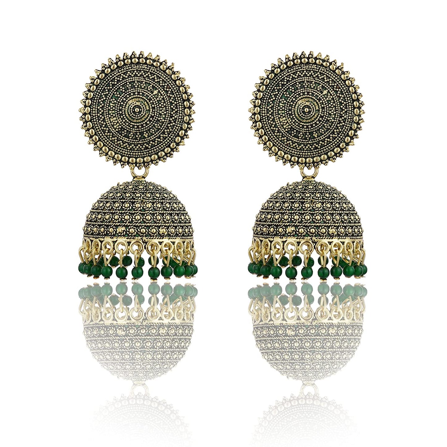 Gold-Polished Alloy Green Sun Shaped Jhumka Earrings - The Pari