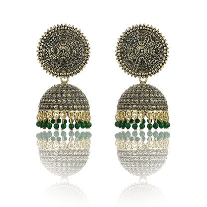 Gold-Polished Alloy Green Sun Shaped Jhumka Earrings - The Pari