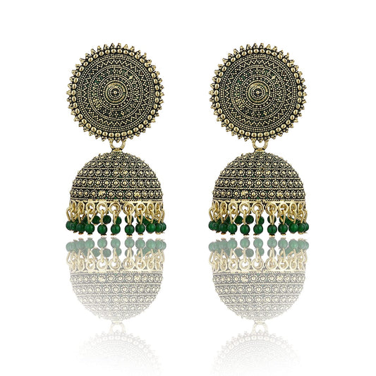 Gold-Polished Alloy Green Sun Shaped Jhumka Earrings - The Pari