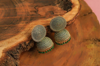 Gold-Polished Alloy Green Sun Shaped Jhumka Earrings - The Pari