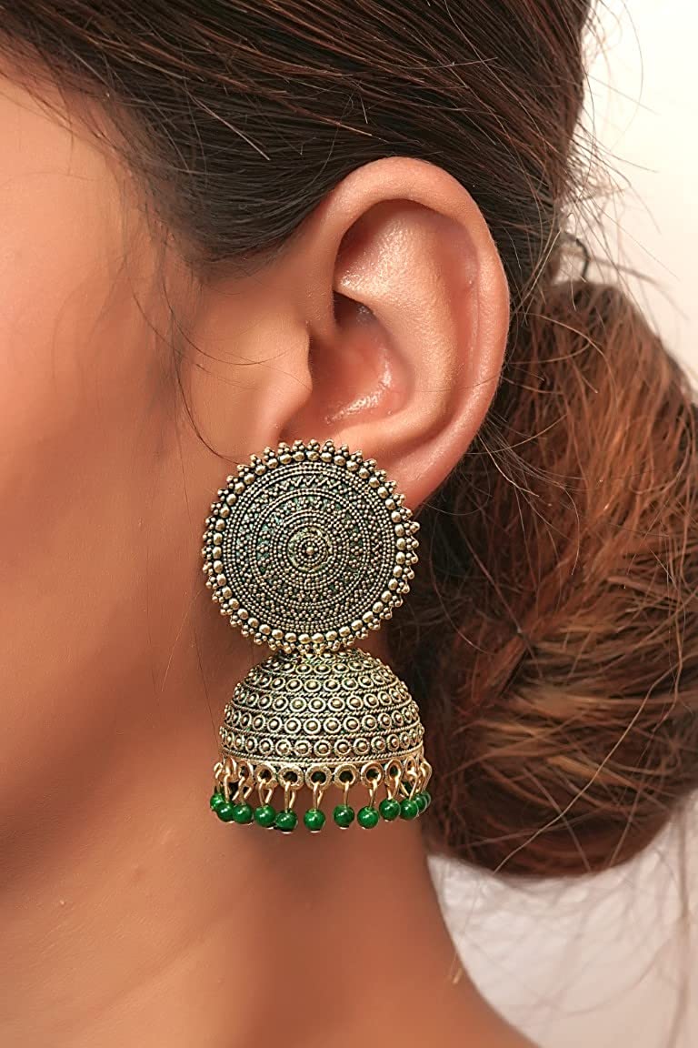 Gold-Polished Alloy Green Sun Shaped Jhumka Earrings - The Pari