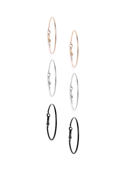 Rhodium-Plated Alloy Assorted Hoop Earrings Combo - The Pari