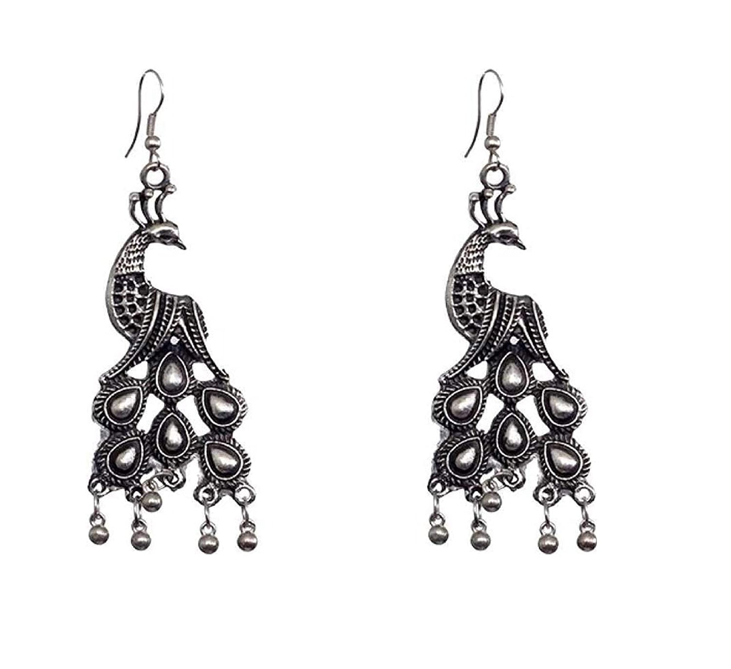 Rhodium-Plated Alloy Silver Mirror Studded Moon Earrings - The Pari