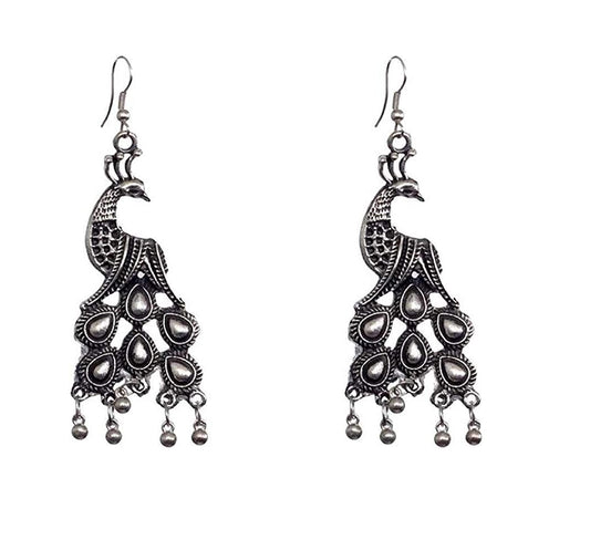 Rhodium-Plated Alloy Silver Mirror Studded Moon Earrings - The Pari
