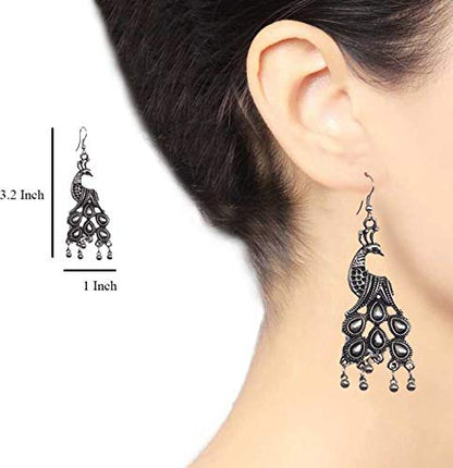 Rhodium-Plated Alloy Silver Mirror Studded Moon Earrings - The Pari