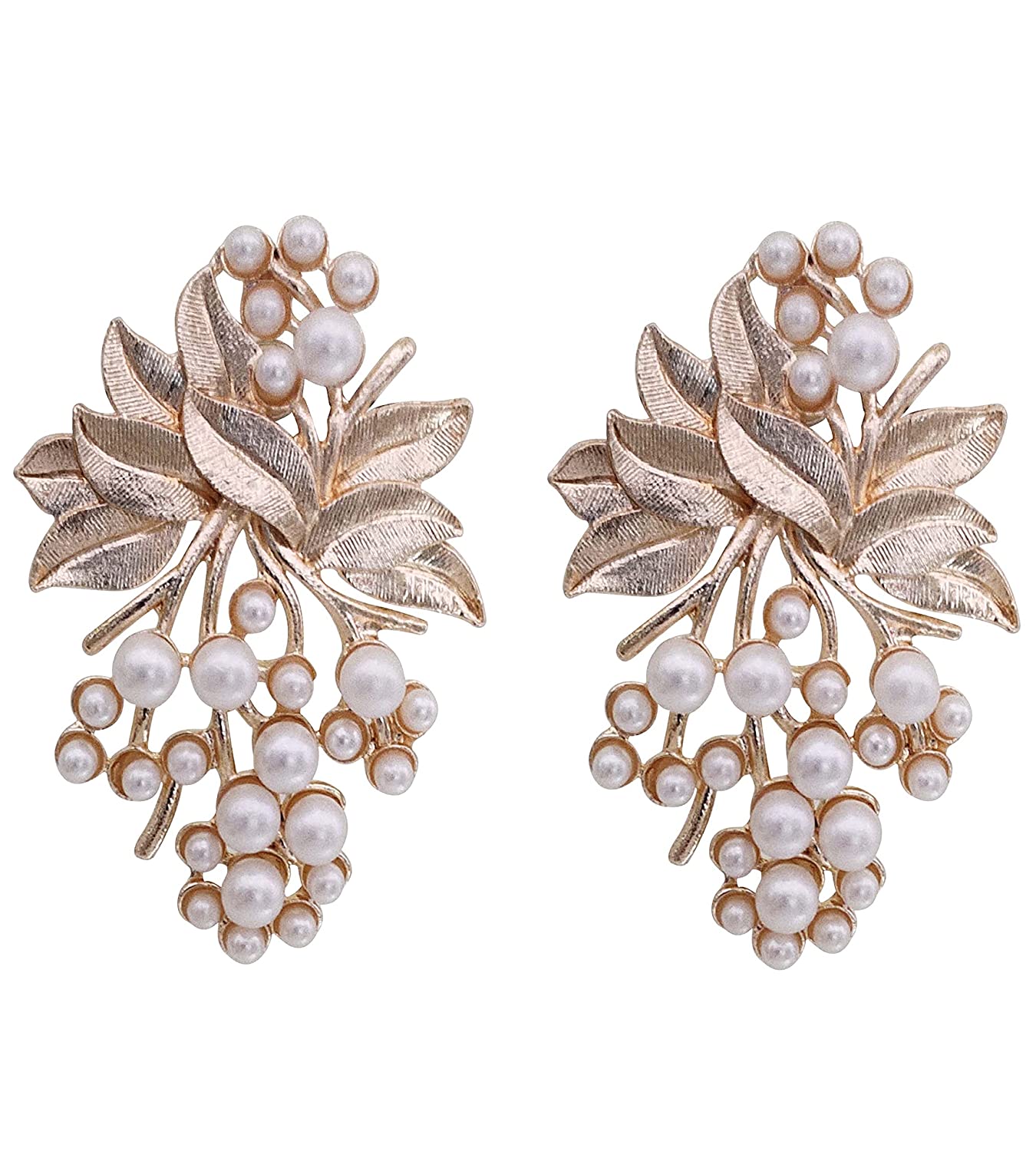 Rhodium-Plated Alloy Designer Golden Pearl Earrings - The Pari