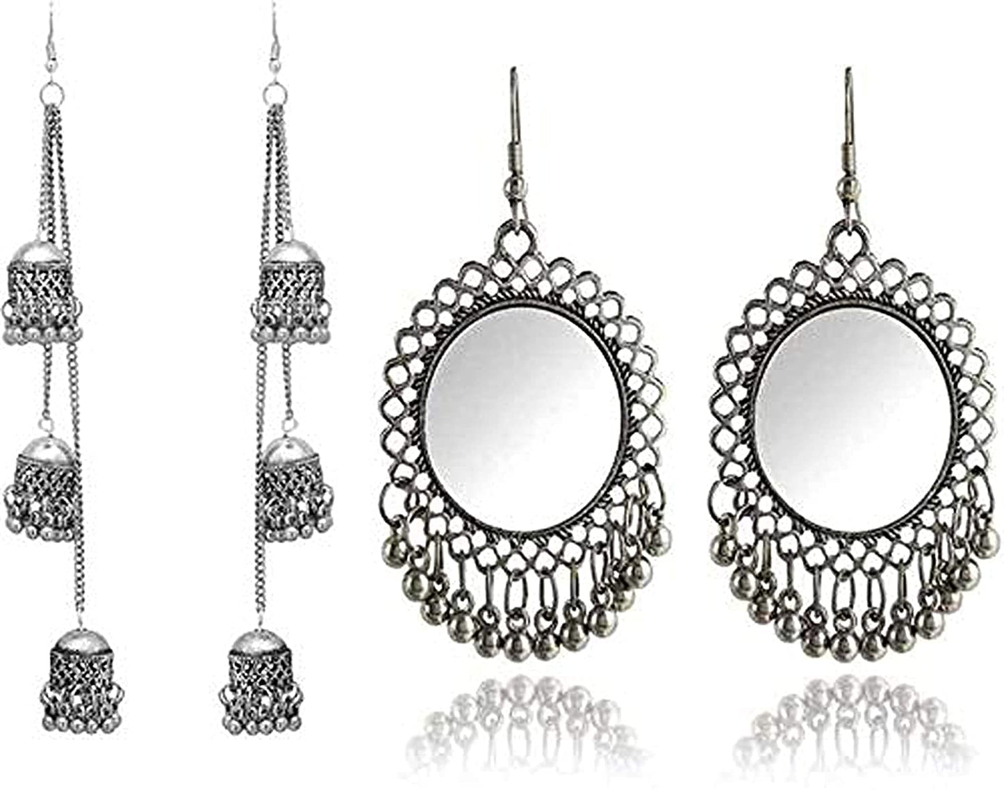 Gold-Polished Alloy Kashmiri Jhumki & Mirror Earring Combo - The Pari