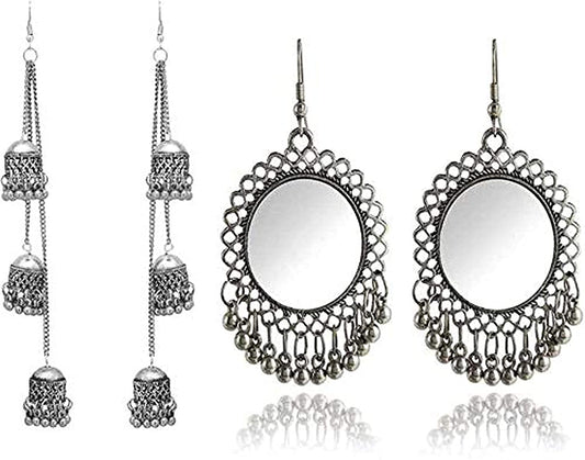 Gold-Polished Alloy Kashmiri Jhumki & Mirror Earring Combo - The Pari