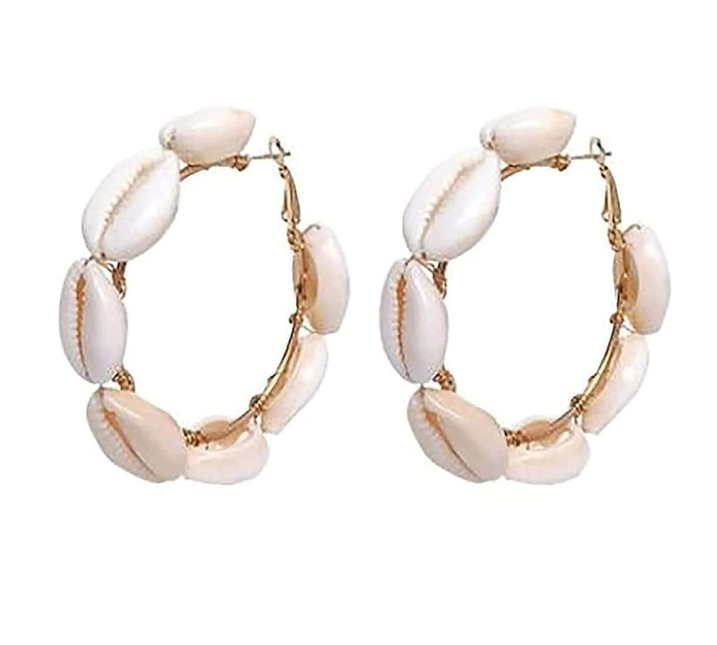 Gold-Polished Alloy Sea Shell Hoop Earrings - The Pari