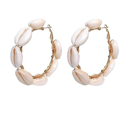 Gold-Polished Alloy Sea Shell Hoop Earrings - The Pari