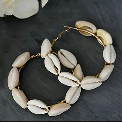 Gold-Polished Alloy Sea Shell Hoop Earrings - The Pari