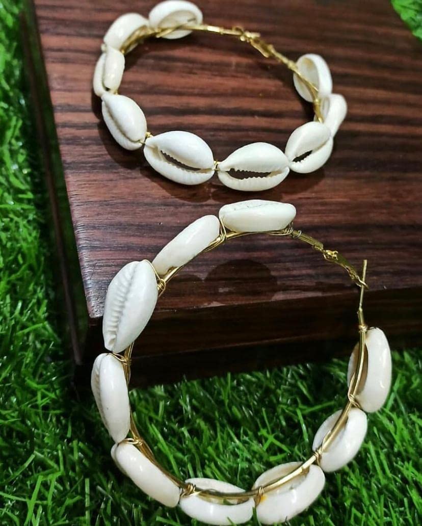 Gold-Polished Alloy Sea Shell Hoop Earrings - The Pari