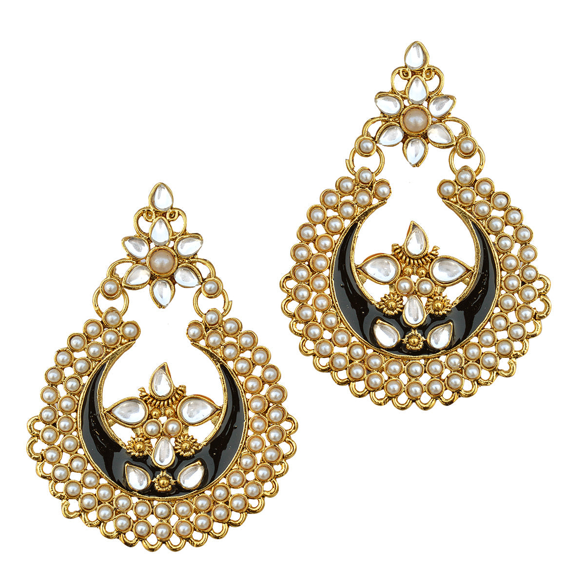 Gold-Polished Alloy Black Enamel Ethnic Earrings - The Pari