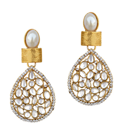 Gold-Polished Alloy Traditional Look Pearl Studded Earrings - The Pari