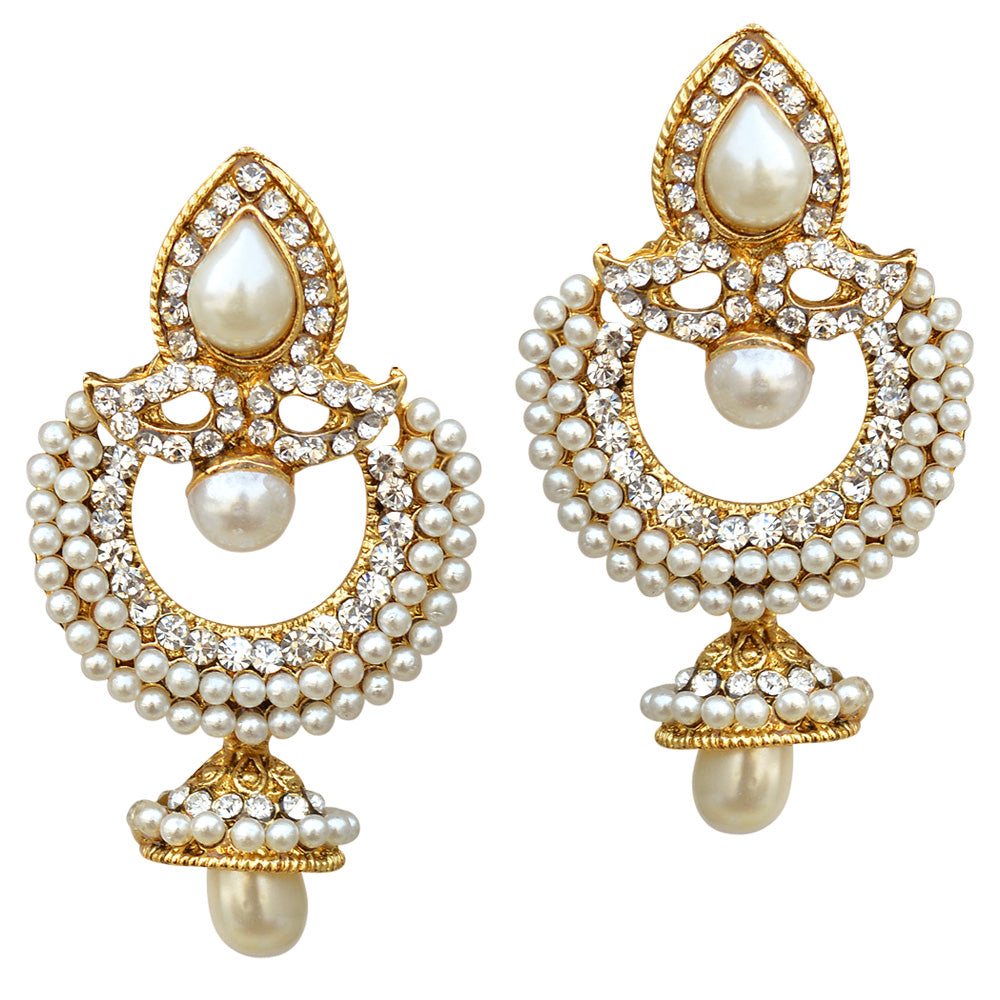 Gold-Polished Alloy Traditional Look Pearl Studded Earrings - The Pari