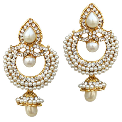 Gold-Polished Alloy Traditional Look Pearl Studded Earrings - The Pari
