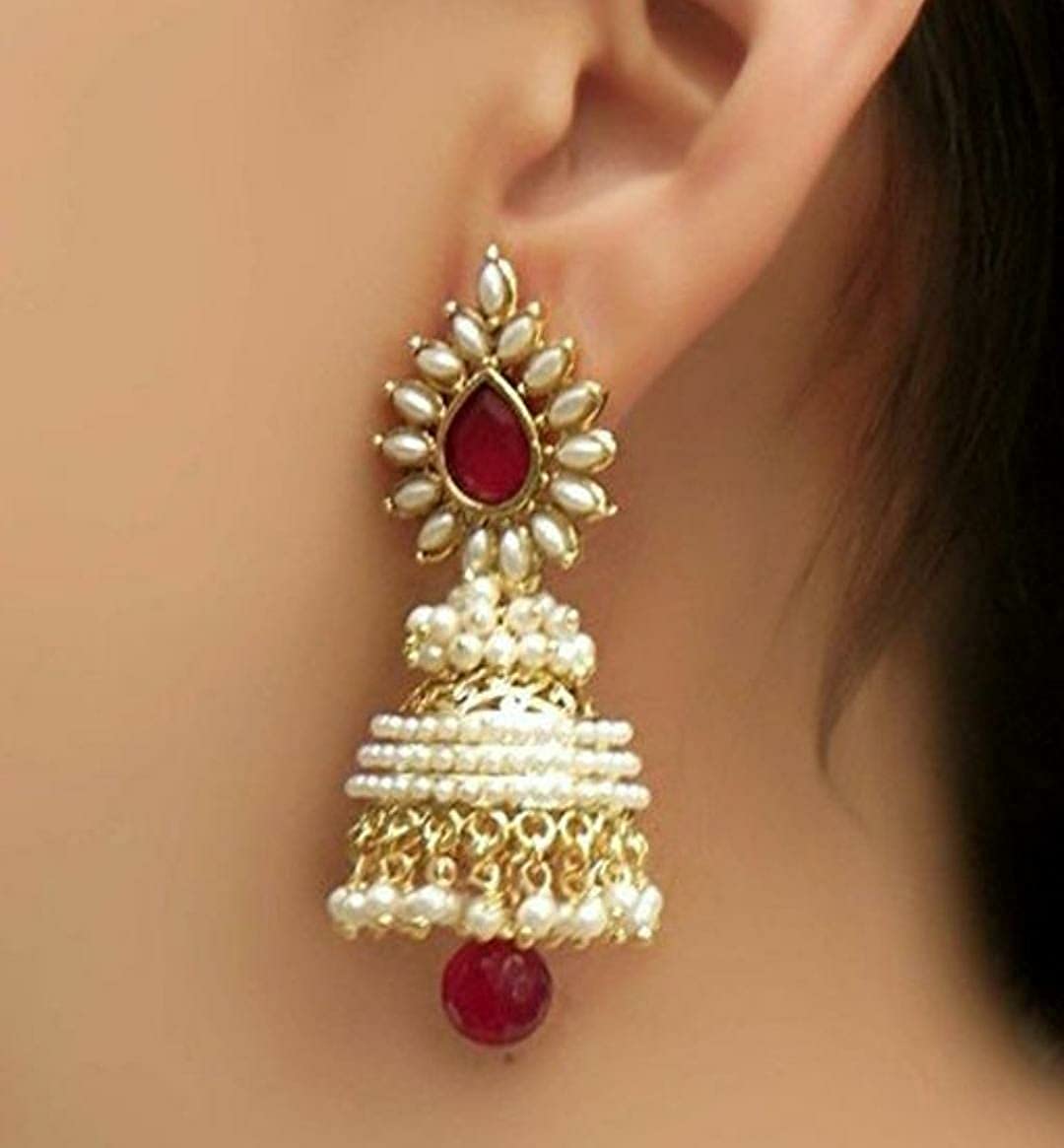 Gold-Polished Alloy Pearl Studded Jhumka Earrings - The Pari