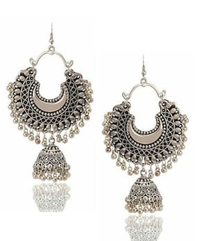 Silver-Plated Alloy Oxidised Designer Earrings - The Pari