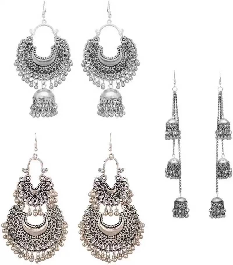 Silver-Plated Alloy Oxidised 3 Earrings Combo - The Pari