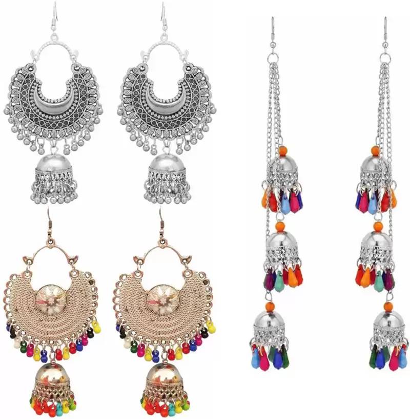 Silver-Plated Alloy Oxidised 3 Earrings Combo - The Pari