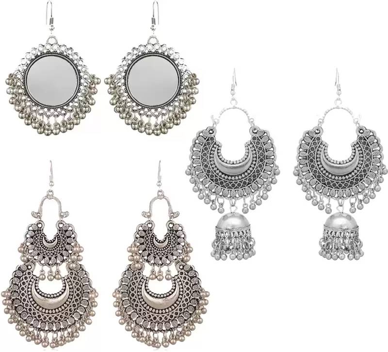 Silver-Plated Alloy Oxidised 3 Earrings Combo - The Pari