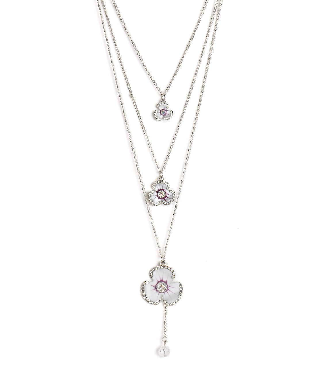 Silver-Plated Alloy Long Three Chain Flower Necklace - The Pari