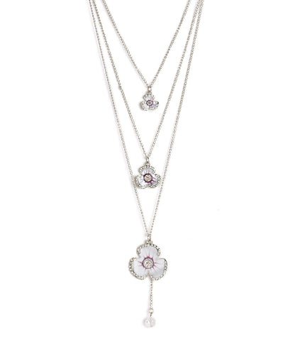 Silver-Plated Alloy Long Three Chain Flower Necklace - The Pari