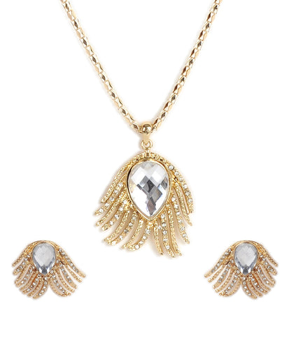 Gold-Polished Alloy Golden Stones Studded Pendant Necklace - The Pari