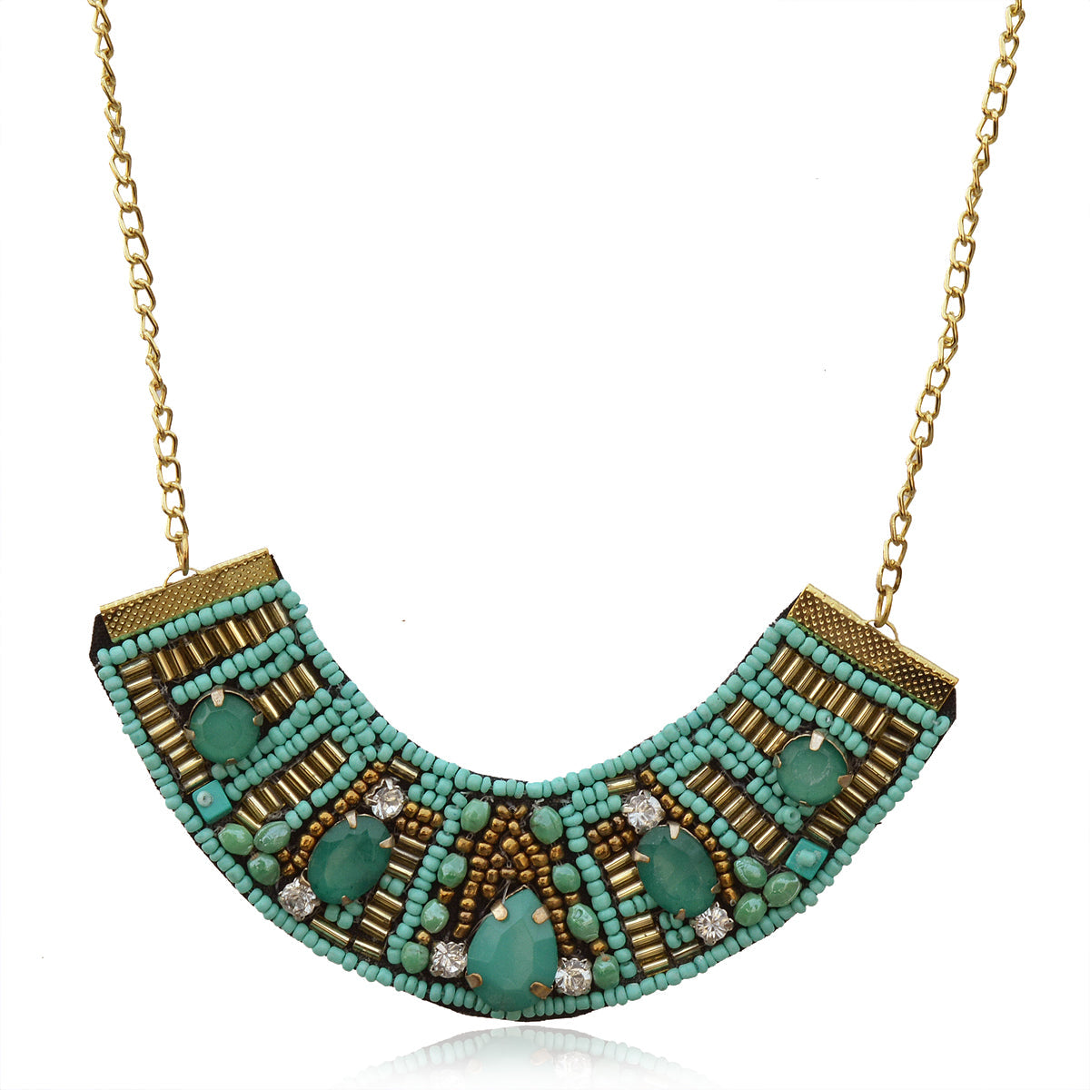 Gold-Polished Alloy Handcrafted Green Beaded Short Necklace - The Pari
