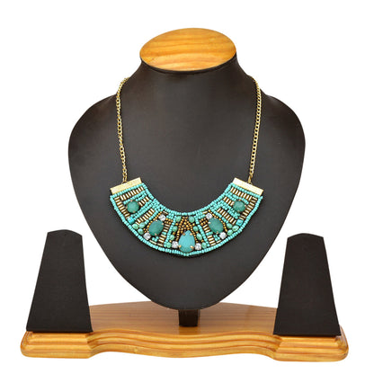 Gold-Polished Alloy Handcrafted Green Beaded Short Necklace - The Pari