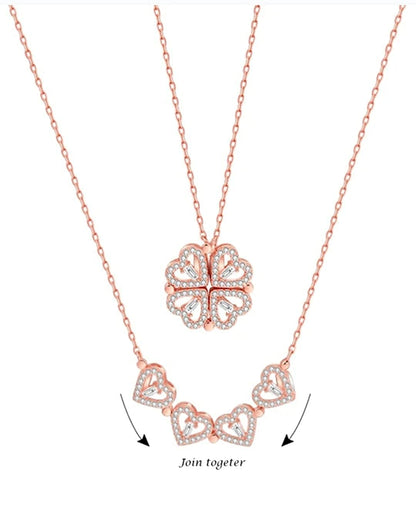 Gold-Polished Alloy Multi Wearing Heart Necklace For Girls - The Pari