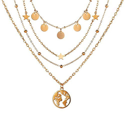 Gold-Polished Alloy Tripple Layer Earth Charm Necklace - The Pari