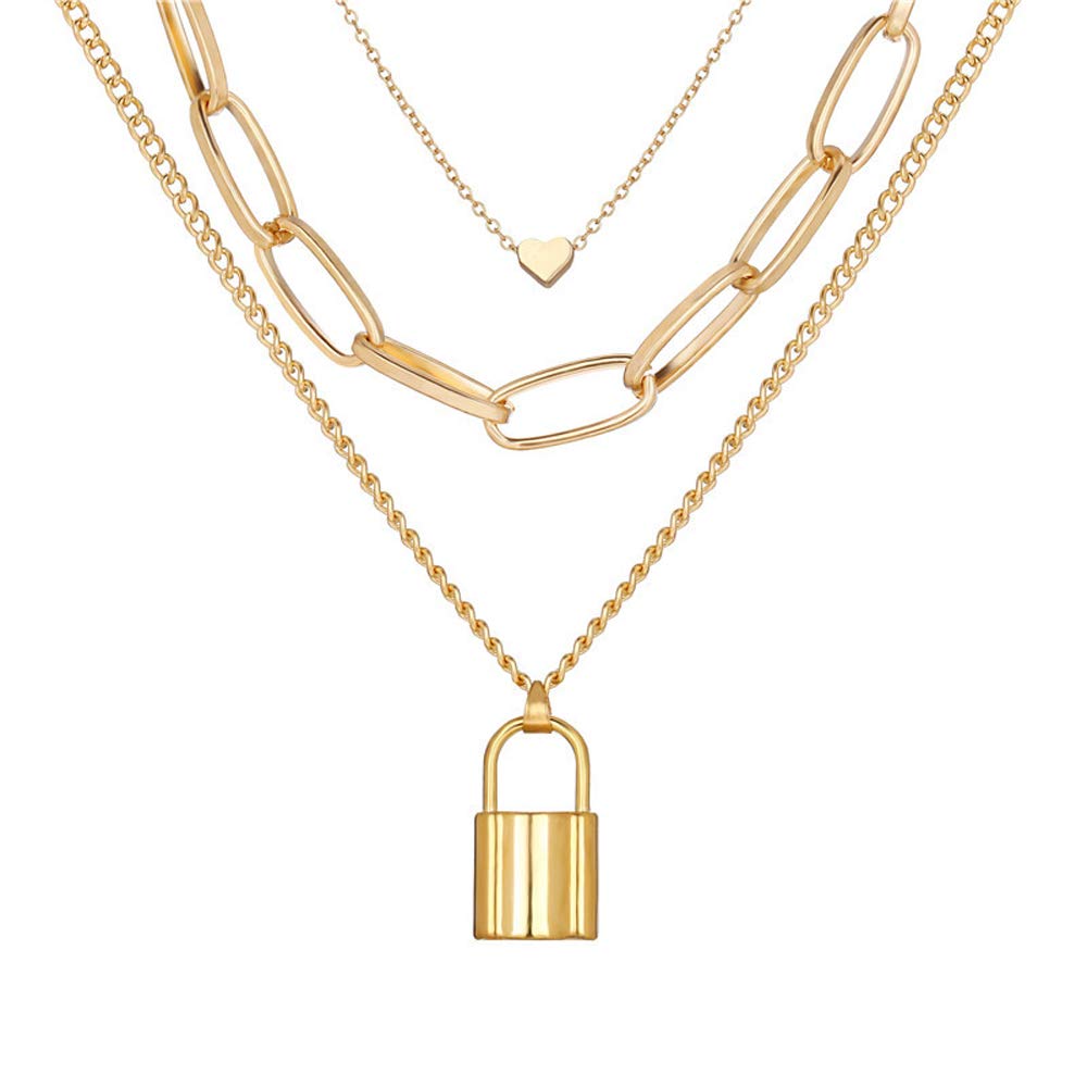 Gold-Polished Alloy Lock & Heart Multiple Chain Necklace - The Pari