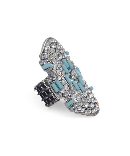 Silver-Plated Alloy Green Rhinestone Studded Cocktail Ring - The Pari
