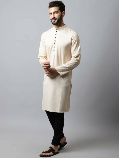 Even Apparels Cream Color Pure Cotton Men's Kurta With Side Placket (SLD1176)