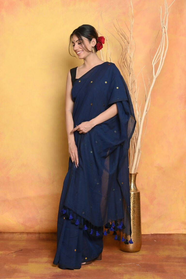 Very Much Indian Pure Mul Cotton Handloom Saree - Dark Blue