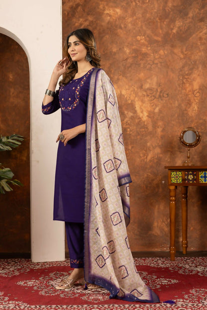 Purple Embroidered Pakistani Straight Kurti with Pant by Infinity Export