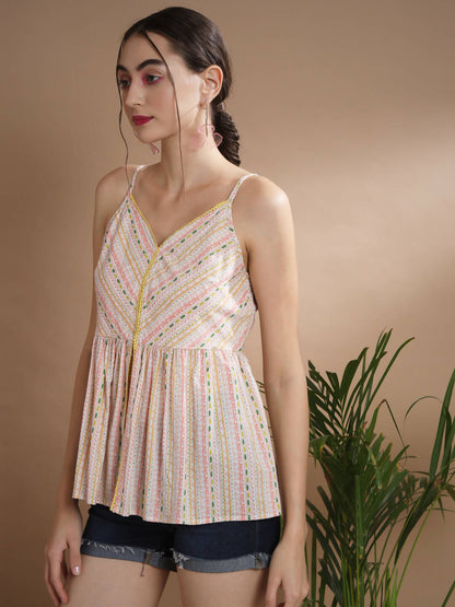 Myshka Women's Multi Printed Sweetheart Neck Top