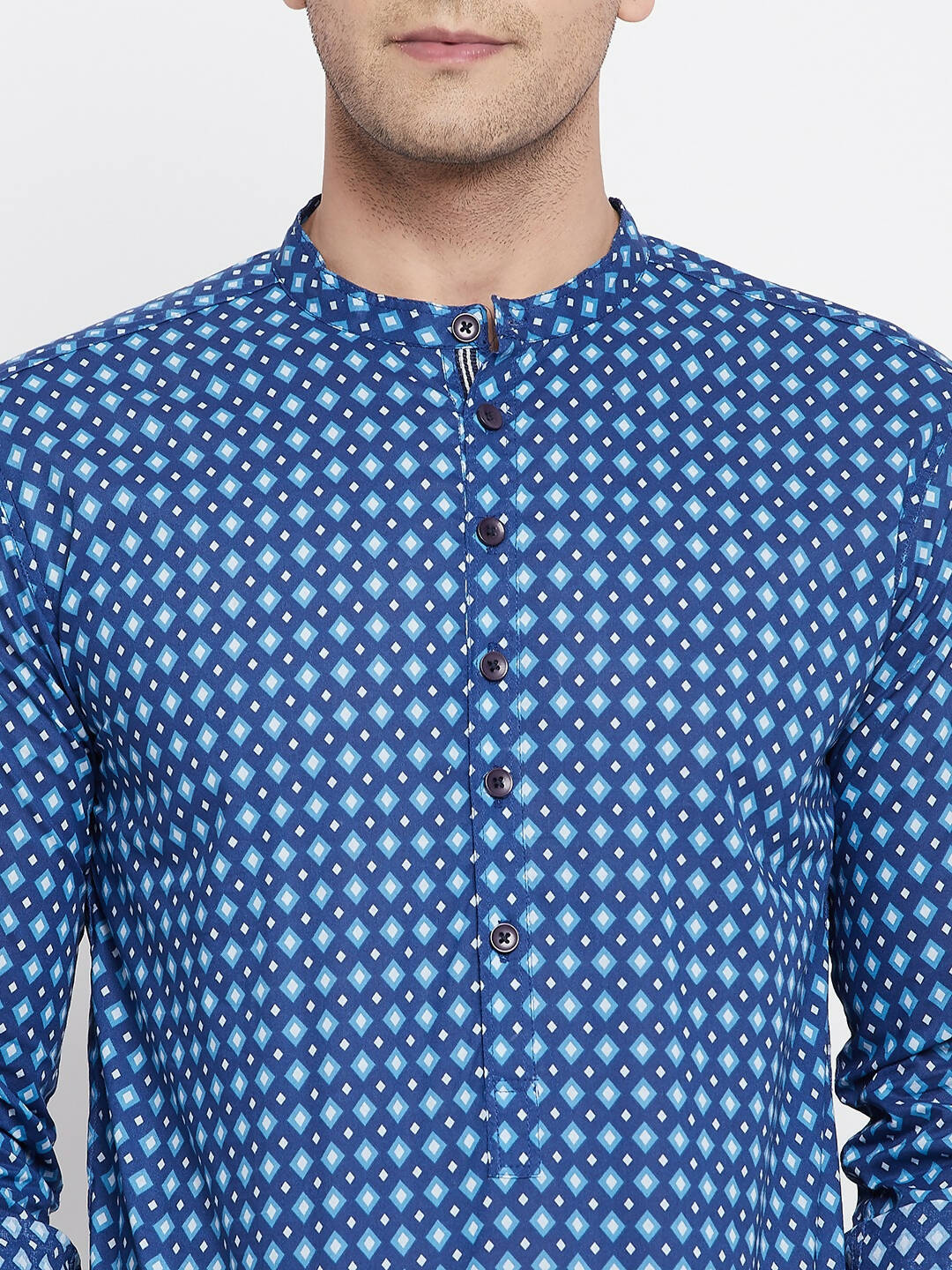 Even Apparels Blue Men's Pure Cotton Kurta With Band Collar