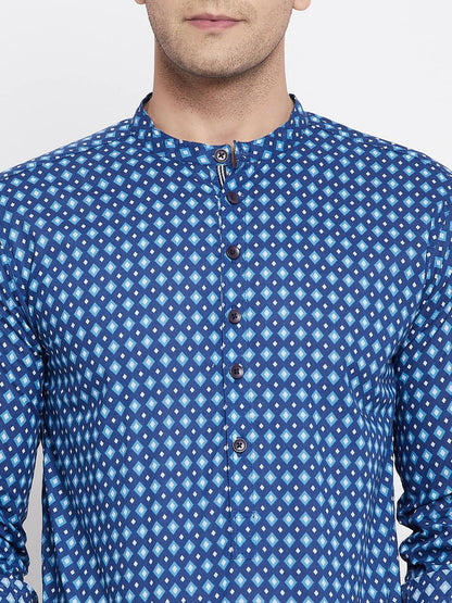 Even Apparels Blue Men's Pure Cotton Kurta With Band Collar