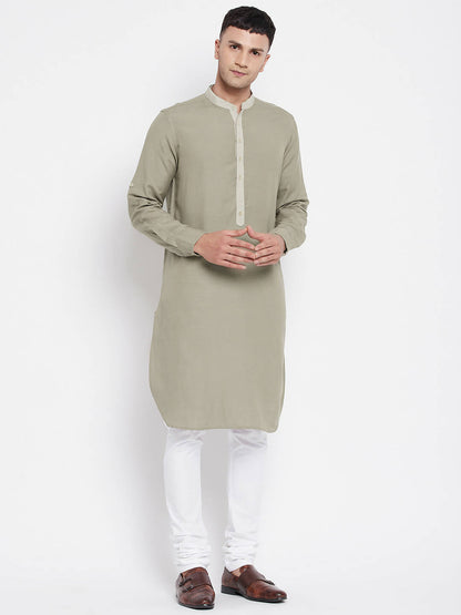 Even Apparels Green Pure Cotton Men's Kurta With Contrast Collar And Placket