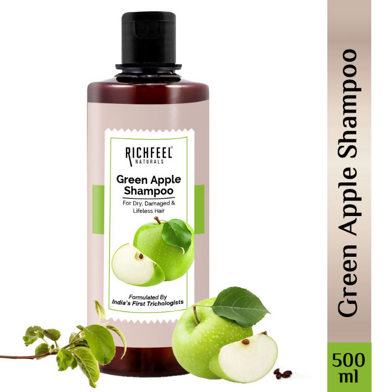Richfeel Green Apple Shampoo For Dry Damaged Hair - Nourishes Scalp Promotes Shine & Smoothness