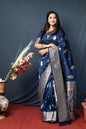 Jyoti Fashion Women's Navy Blue Paithani Silk Zari Woven Saree with Blouse