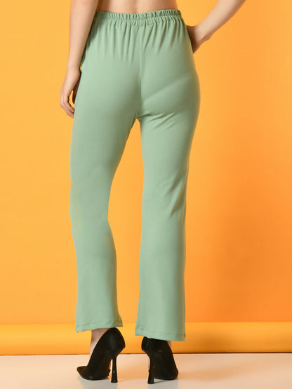 Myshka Women's Green Flared Party Trouser