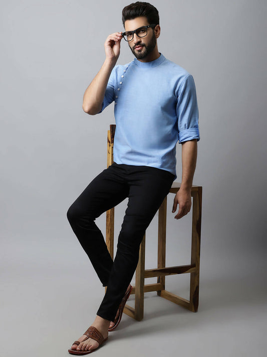 Even Apparels sky Blue Color Pure Cotton Men's Kurta With Side Placket (MMS503)
