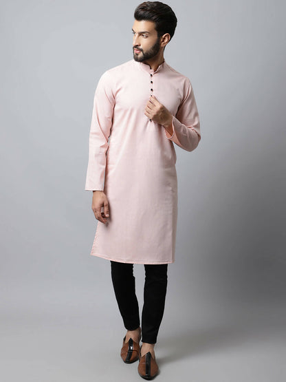 Even Apparels Pink Color Linen Pure Cotton Men's Kurta With Side Placket (SLD070)