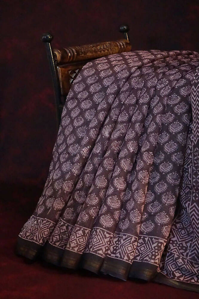 Dark Brown Ikat Design Semi Chanderi Saree By Gayathri Reddy Designer Studio