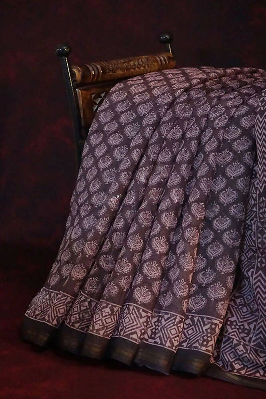 Dark Brown Ikat Design Semi Chanderi Saree By Gayathri Reddy Designer Studio
