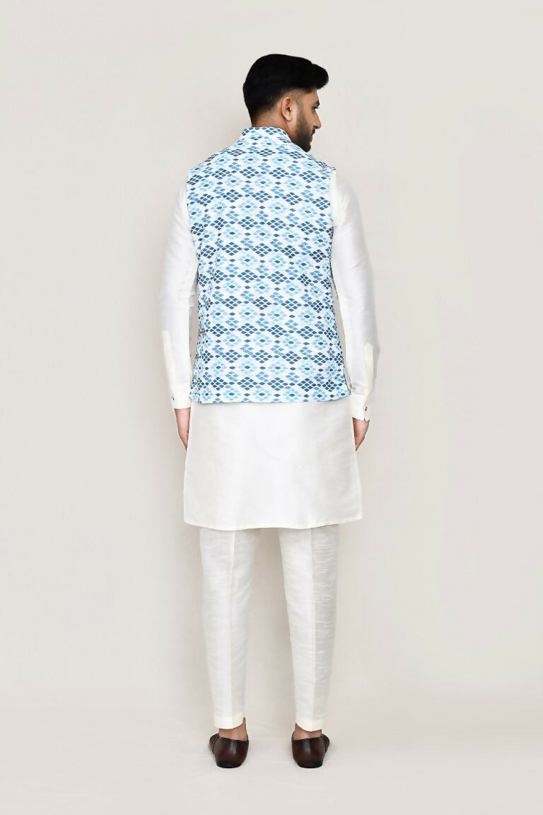 Joban Fashion White Colored Art Silk Fabric Kurta, Jacket With Straight Fit Pant