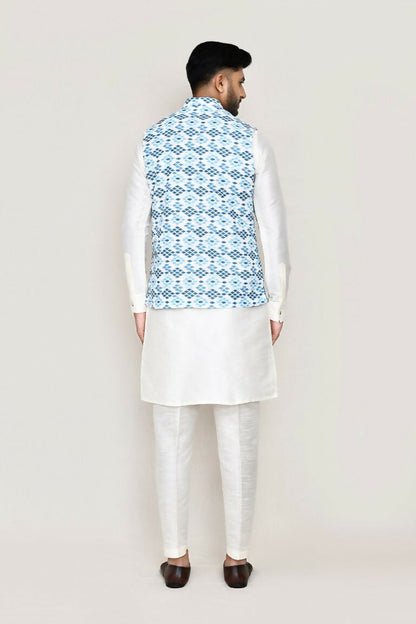 Joban Fashion White Colored Art Silk Fabric Kurta, Jacket With Straight Fit Pant